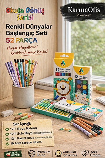 Adel Renkli Dünyalar Başlangıç Seti 52 Parça | Boya Kalemi, Sulu Boya, Pastel...