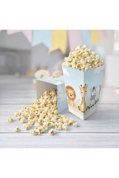 Baloncu Dede Karton Safari Hayvan Temalı Popcorn Kutusu 8x11,5 cm 8 Adet Patl...