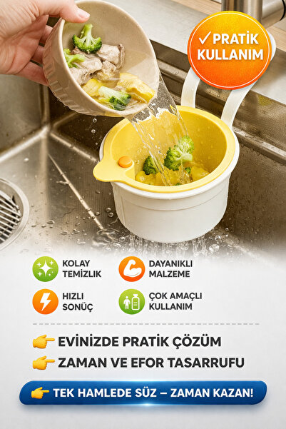 Open Home Concept Musluk Askılı Lavabo Süzgeci Makarna Sebze Süzme Gider Filt...