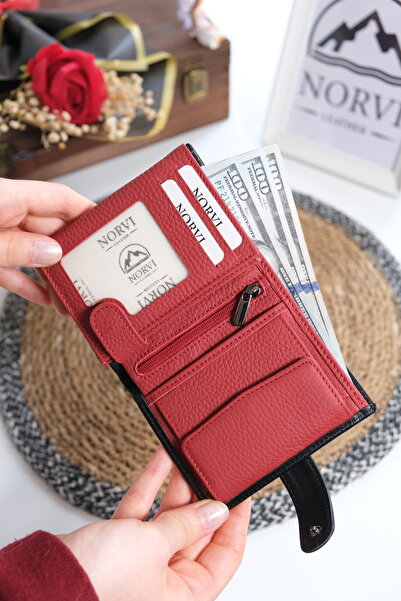 Norvi Leather Çıtçıtlı Fermuarlı Hakiki Deri İsme Özel Kadın - Erkek Cüzdan 1332