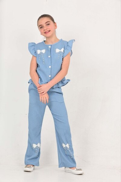 ARBİ kids Set elegant din două piese pentru fete, cu aplicații de funde, perl...