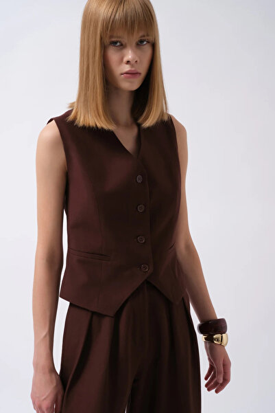 vuvutasarım New Season Fleto Pocket Button Detailed Linen Women's Vest 52212022