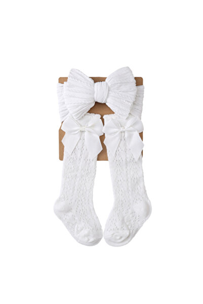 Bambimici Cozy Cable-Knit Bow Headband & Knee-High Sock Set - Multicolor - 0M...