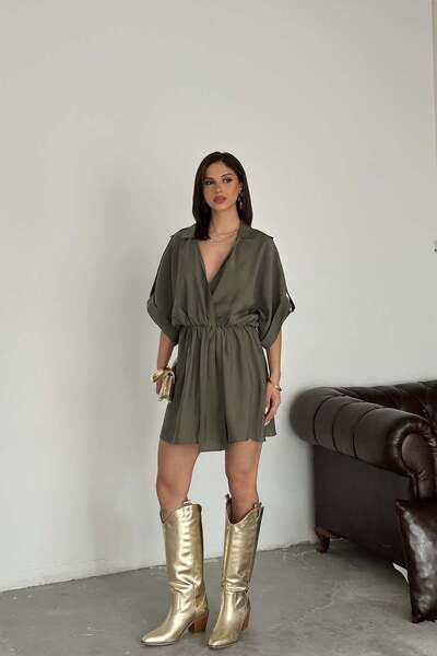 MyLoore Rochie mini de damă, kaki, modal, cu decolteu în V, cu talie strânsă,...