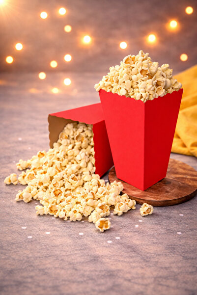 Baloncu Dede Karton Kırmızı Popcorn Kutusu 8x11,5 cm 8 Adet Patlamış Mısır Ku...
