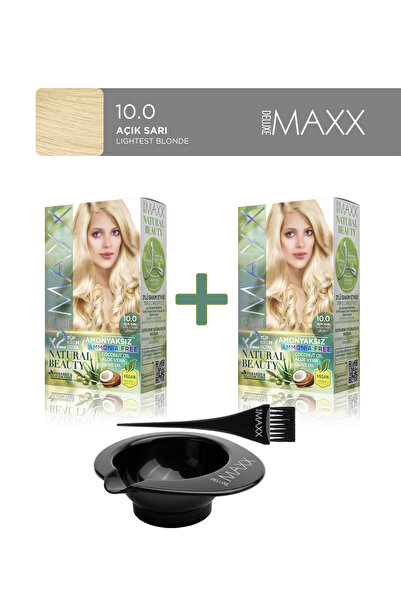 MAXX DELUXE 2'li Natural Beauty Amonyaksız Set Saç Boyası 10.0 Açık Sarı, Boy...