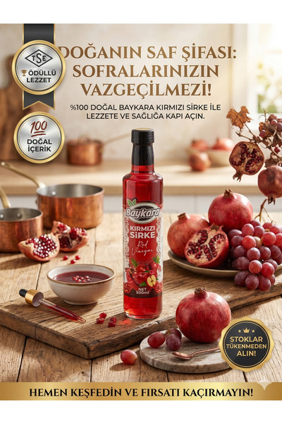 baykara Kırmızı Sirke %100 Doğal Fermente Katkısız Geleneksel Sirke