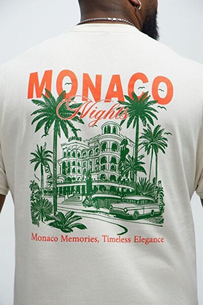 MARKATEM Men's Women's Oversize T-Shirt Monaco Nights Printed Back Pattern St...
