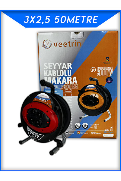veetrin seyyar kablo 4 prizli makaralı 50 metre 3/2,5