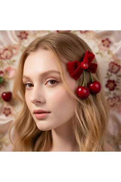 REBORN DESIGN Red Color Pencil Clip with Cherry Figure Velvet Bow and Crystal...