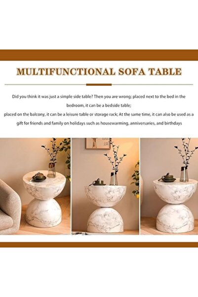Gaia Home Round End Table Marble Look Side Table Modern Small Coffee Table for Living Room
