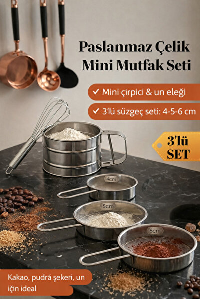 BRE HOME 5 Parça Paslanmaz Çelik Mini Hazırlık Seti - Pratik Un Eleği ve Süzg...