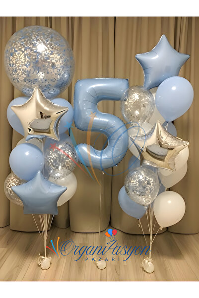 Organizasyon Pazarı 5 Year Old Boy Birthday & Special Day Balloon Set Blue Si...