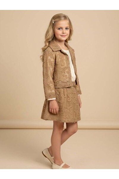 Zekids Jachetă, fustă și bluză din țesătură texturată pentru fete, set elegan...