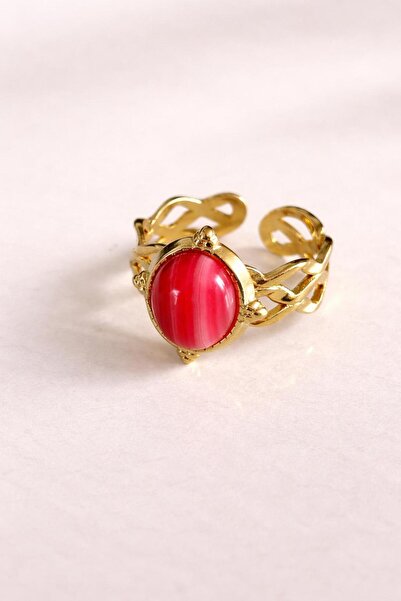 bijoux uniques خاتم نسائي من الفولاذ بحجر طبيعي بتصميم بوهيمي حلزوني (مقاس قا...