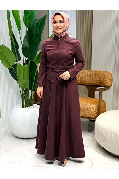 Moda Asrın Kemerli Etekli Takım Mürdüm