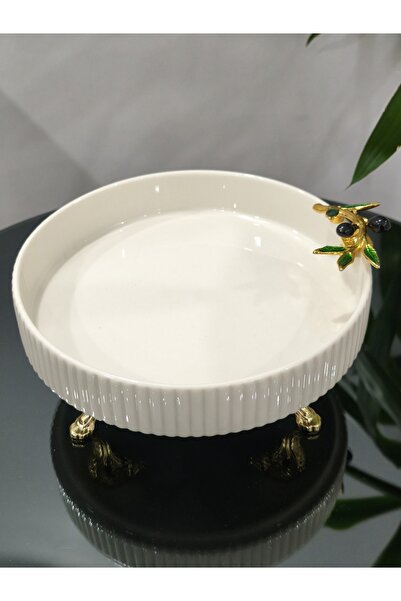 PARILTI HOME COLLECTİON Πορσελάνινο διακοσμητικό μπολ με σχέδιο ελιάς, πιάτο ...