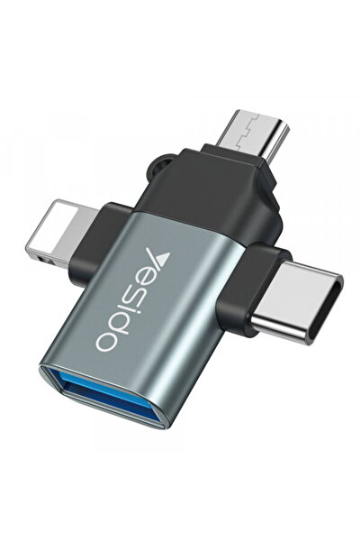 Yesido Adaptor OTG Lightning / microUSB / USB-C - USB-A GS15, Negru