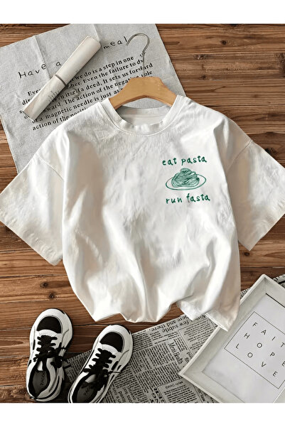 one button Tricou supradimensionat premium cu imprimeu Mini Eat Pasta