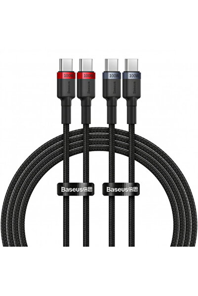 Baseus USB-C - USB-C Cafule Data and Charging Cable, 100W, 1m, Red, Set of 2 ...