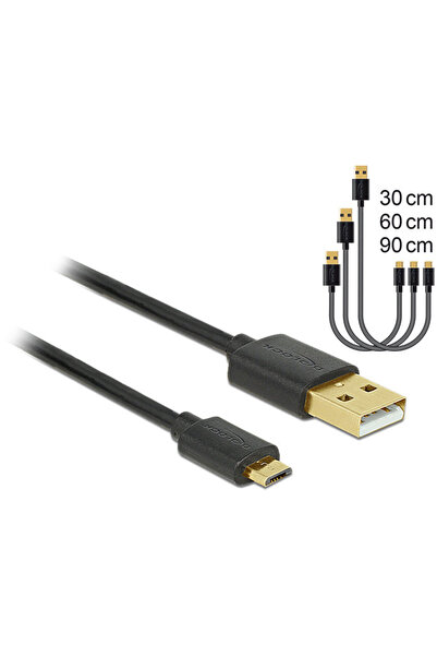 DELOCK Data and Fast Charging Cable USB 2.0 A-male>Micro-B-male,3 pieces set ...