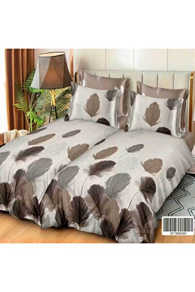 Patul Satin Cotton Linen with 2 Sides, Double Bed, Sulphur, 7 Pieces