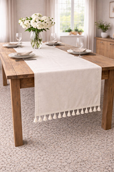 ŞAH TEXTILE DESIGN Premium Washed Linen Runner with Tassels 40X200
