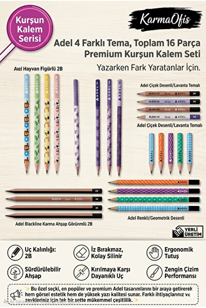 Adel Premium Kurşun Kalem Seti 16 Parça 2B – Ergonomik, Dayanıklı, Silinebili...