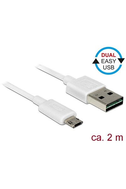 DELOCK Cablu Easy USB 2.0 tip A tată > Easy USB 2.0 tip Micro-B tată 2m alb