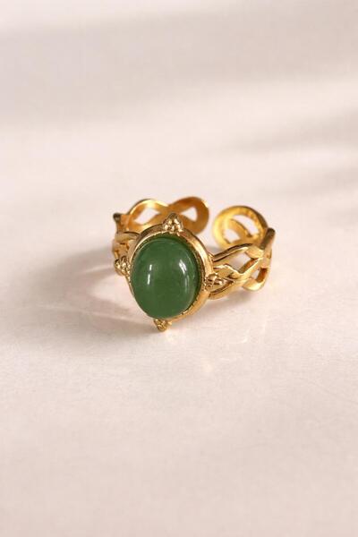 bijoux uniques خاتم نسائي من الفولاذ بحجر طبيعي بتصميم بوهيمي حلزوني (مقاس قا...