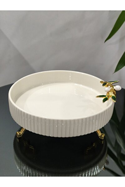 PARILTI HOME COLLECTİON Πορσελάνινο διακοσμητικό μπολ με σχέδιο ελιάς, πιάτο ...
