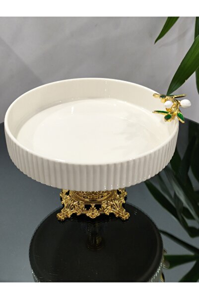 PARILTI HOME COLLECTİON Πορσελάνινο διακοσμητικό μπολ με σχέδιο ελιάς, πιάτο ...
