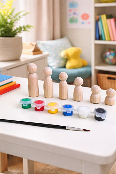 Haki Store Dekoratif Peg Bebek Aile Boyama Seti 6 Figür+ Boya + Fırça Set-Wal...