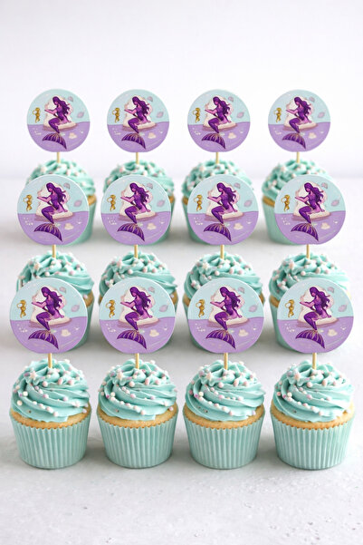 Baloncu Dede أداة تزيين الكيك على شكل حورية البحر، 16 قطعة، لتزيين الكب كيك ف...