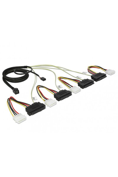 DELOCK Cablu Mini SAS HD SFF-8643 la 4 x SAS SFF-8482 + power + Sideband 1m, ...