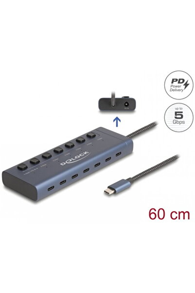 DELOCK HUB USB 3.2 type C la 7 x USB type C + switch ON/OFF 0.6m, 63410
