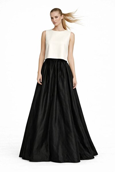 ALYEL NAKER Cut-Out Detailed Ecru Top & Black Maxi Two Full Circle Skirt Top ...