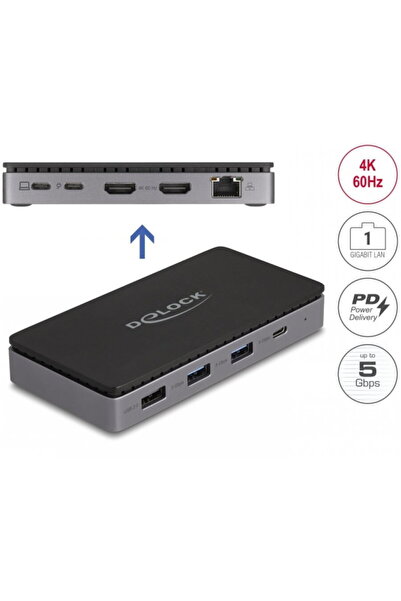 DELOCK Stație de andocare USB tip C cu Dual HDMI MST 4K60Hz/USB/Gigabit LAN/P...