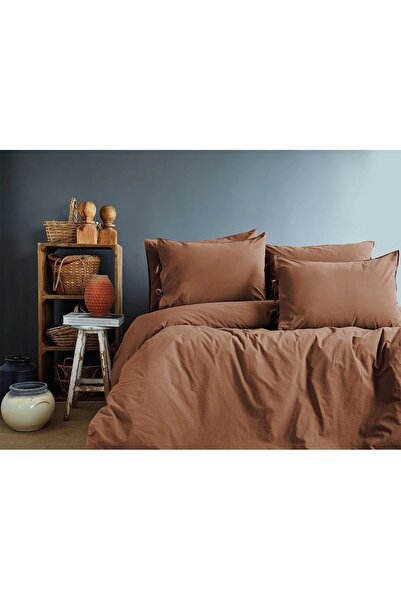 İssimo Home Savanna Terra Yıkanmış %100 Pamuk Poplin Nevresim Takımı Çift Kiş...