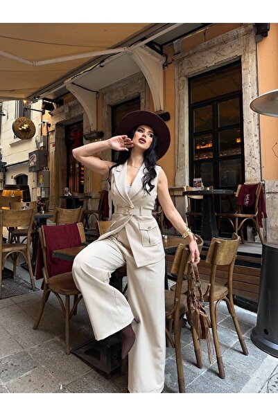 Celiora Women's Sleeveless Double-Breasted Vest Trouser Suit with Belt and Bu...