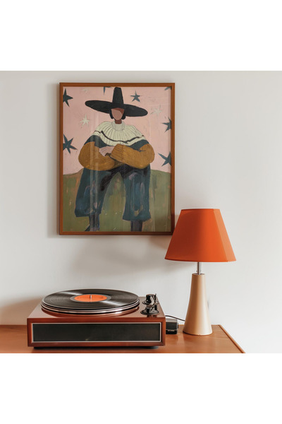 Tuba Decor Tablou dintr-o singură bucată cu ramă din lemn, fetiță cowboy