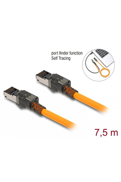 DELOCK Cablu de retea RJ45 Cat.6A S/FTP T-T cu port finder Self Tracing USB-C...