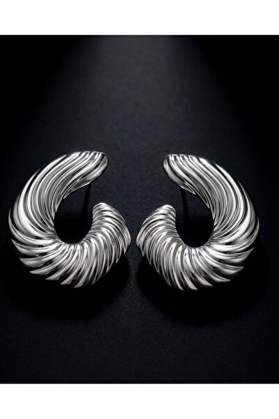 POYASE Silver Colored Luxurious Looking Textured Croissant Hoop Earrings Anti...