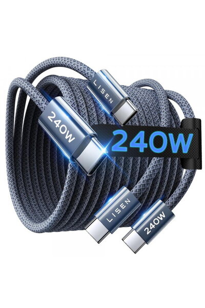 LISEN Data cable and Linen usb-c to usb-c lisen, 240w, 2m, set of 2, bleumar ...