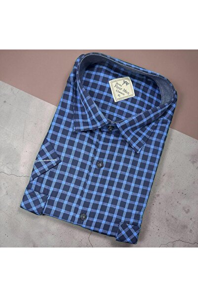GÖMLEK GALERİSİ Classic Wide Cut Men's Plaid Double Pocket Cotton Short Sleev...
