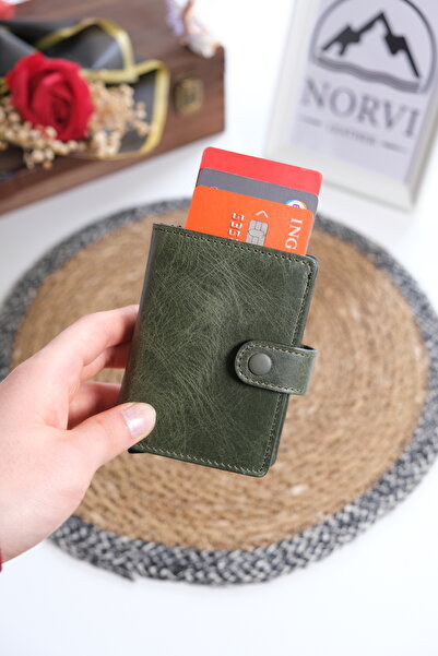 Norvi Leather حامل بطاقات من الجلد الطبيعي بآلية بسيطة 1341