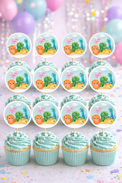 Baloncu Dede أداة تزيين الكيك على شكل ديناصور 16 قطعة، زينة كعكة لطيفة على شك...