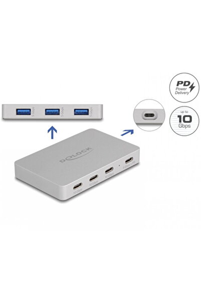 DELOCK HUB USB 3.2 type C cu 4 x USB-C + 3 x USB-A PD 82W, 64279