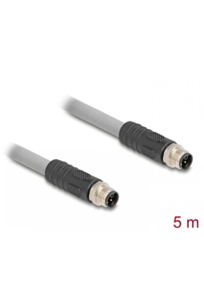 DELOCK Cablu M12 L-coded 5 pini PUR/medii industriale T-T, 5m, 80536, Gri