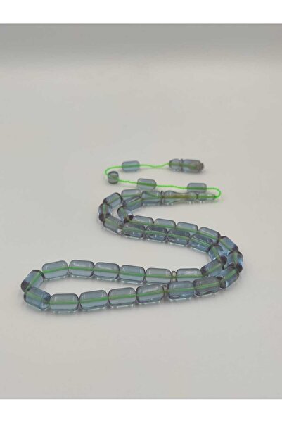 ALTUNTAŞ Master Crafted Transparent Turquoise Fire Amber Prayers Beads 8 * 12 mm Capsule Cut with System of Setting